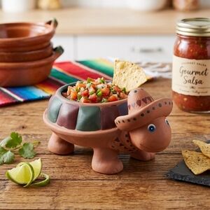 Linx Turtle Salsa Dish Terracotta Red Clay Sombrero Small Serving Bowl